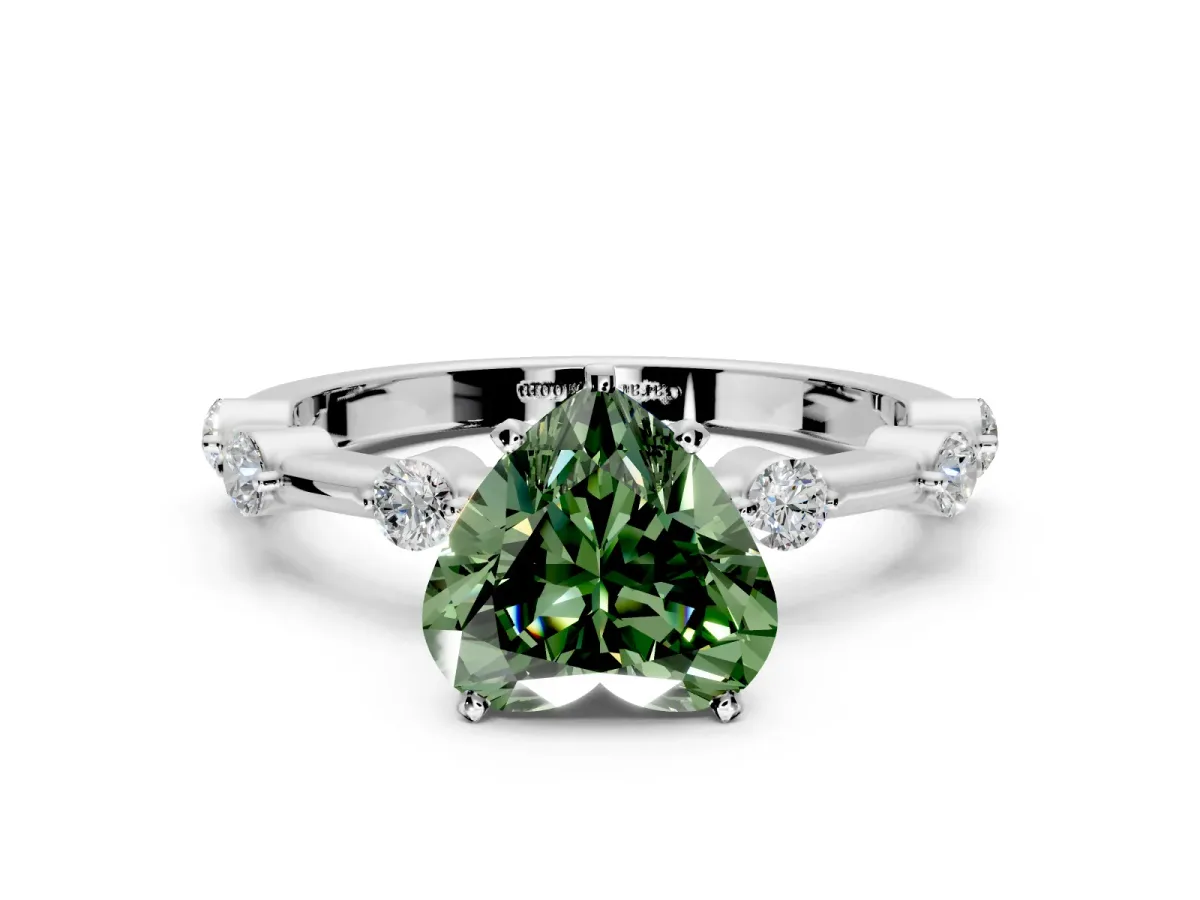 Solitaire Engagement Ring Setting for Fancy Green Heart-Shaped Center with Bezel Station Band and Prong Head in Platinum