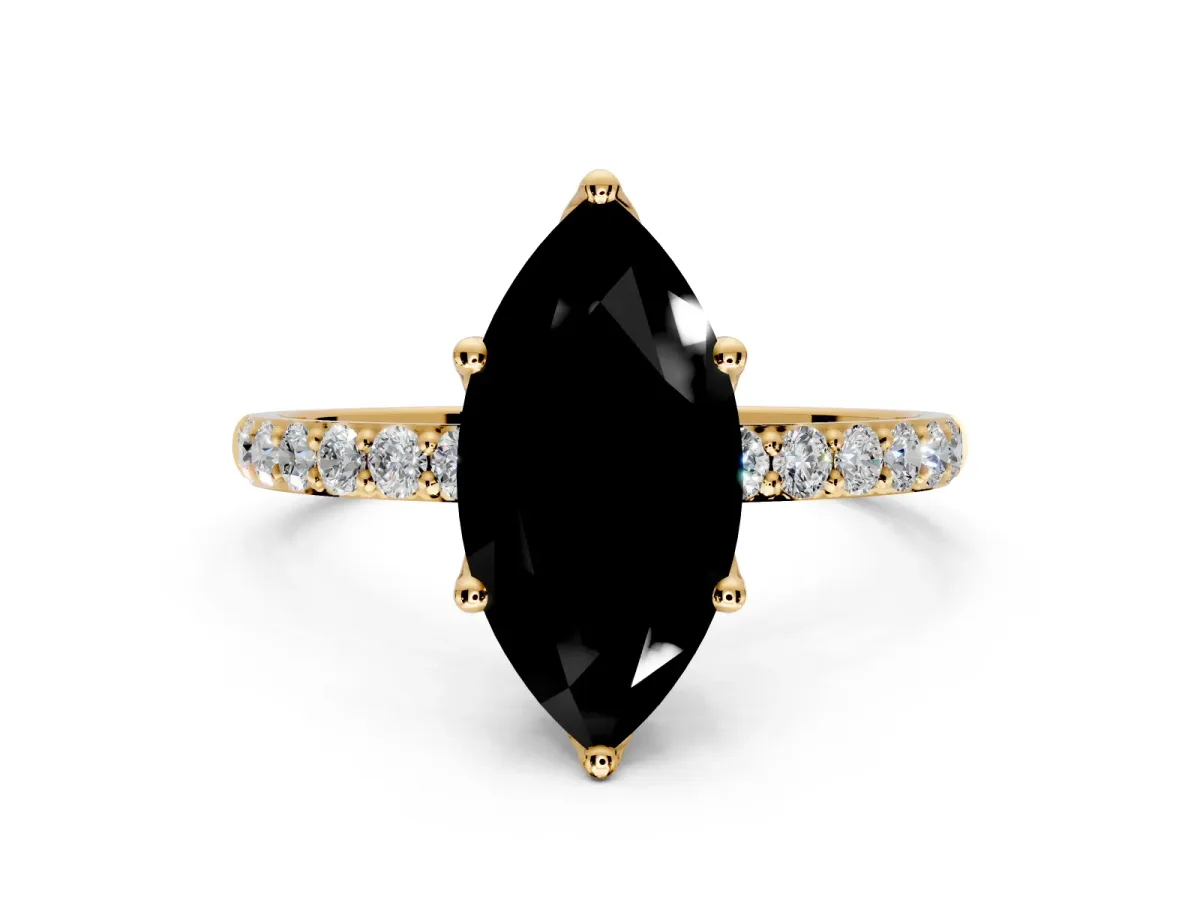 Solitaire Engagement Ring Setting for Fancy Black Marquise Center with Fine Pave Accents and Prong Head in Yellow Gold