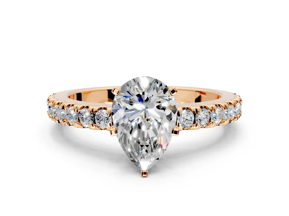 Solitaire Engagement Ring Setting for Pear-Shaped Center with Single Row Accent Band and Prong Head in Rose Gold