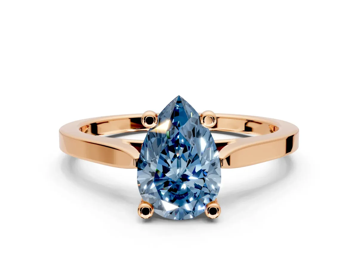 Solitaire Engagement Ring Setting for Fancy Blue Pear-Shaped Center with Tapered Shoulders and Prong Head in Rose Gold