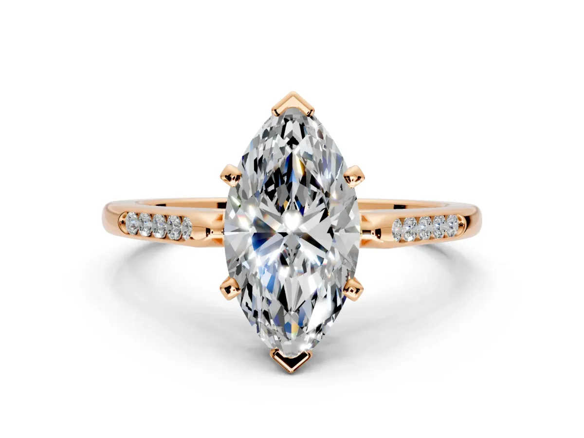 Solitaire Engagement Ring Setting for Marquise Center with Channel Accents and Prong Head in Rose Gold