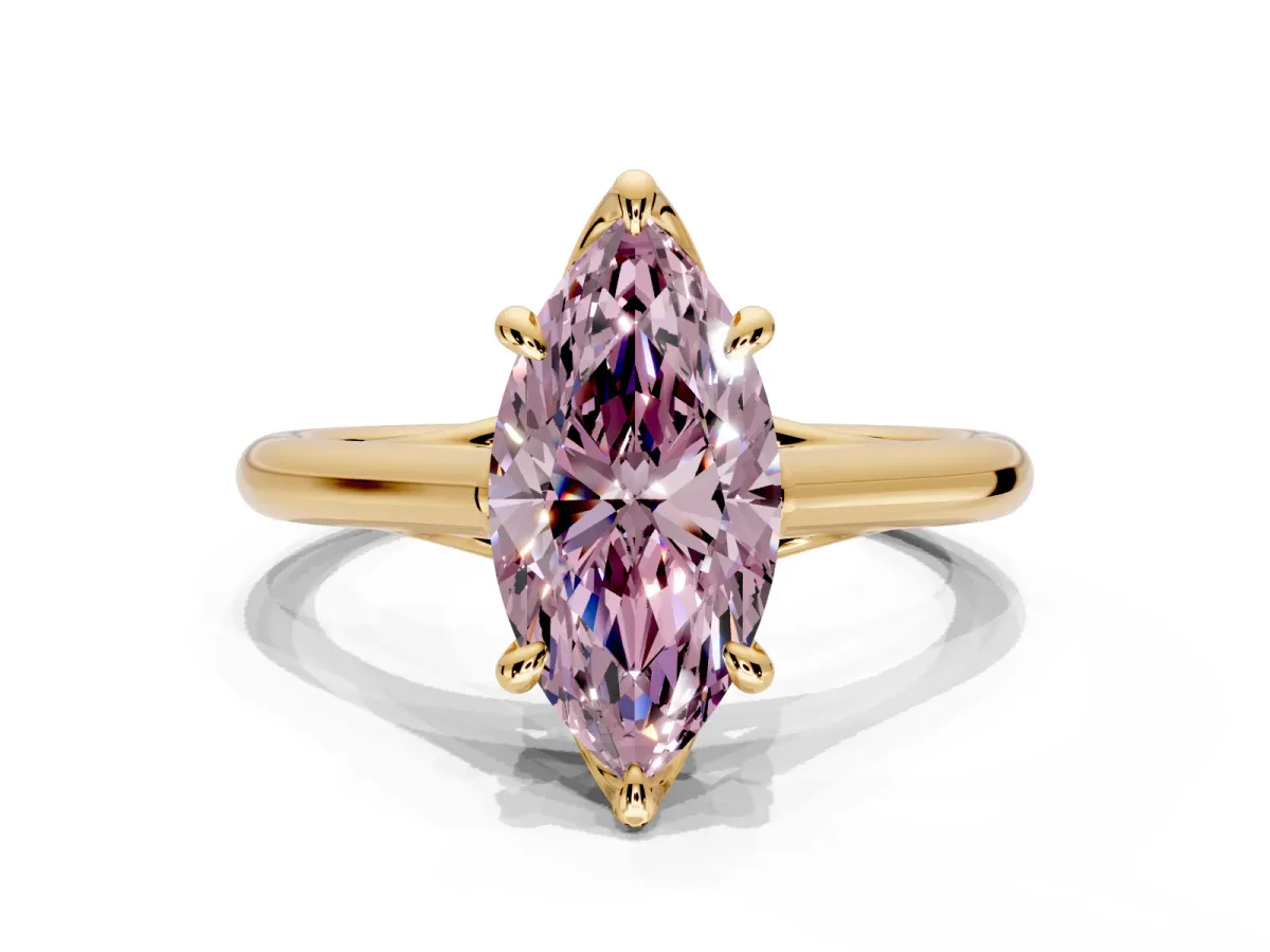 Solitaire Engagement Ring Setting for Fancy Pink Marquise Center with Cathedral Band and Prong Head in Yellow Gold