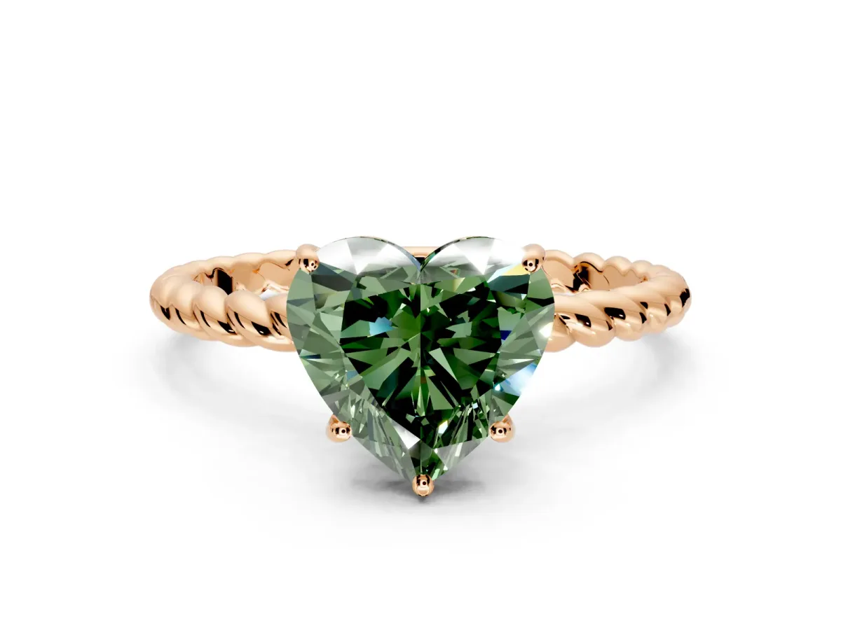 Solitaire Engagement Ring Setting for Fancy Green Heart-Shaped Center with Plain Twisted Rope Band and Prong Head in Rose Gold