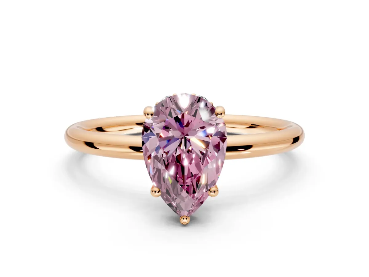 Solitaire Engagement Ring Setting for Fancy Pink Pear-Shaped Center with Plain Band, Open Basket and Prong Head in Rose Gold