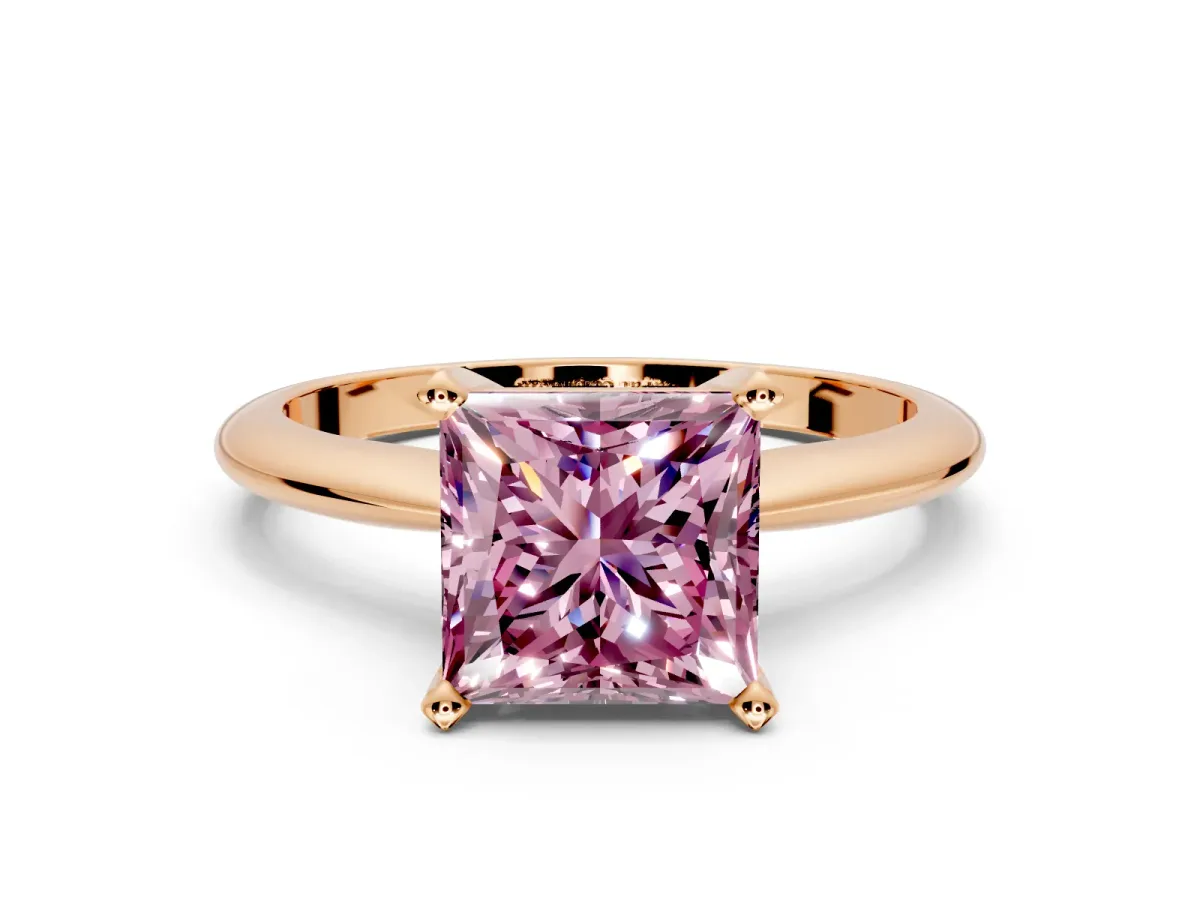 Solitaire Engagement Ring Setting for Fancy Pink Princess Cut Center with Knife Ridge Band and Claw Prong Head in Rose Gold