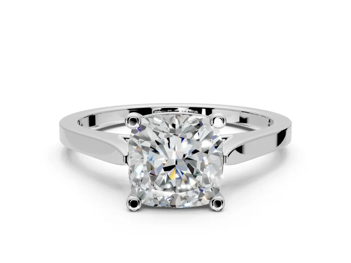 Solitaire Engagement Ring Setting for Cushion Cut Center with Tapered Shoulders and Prong Head in Sterling Silver