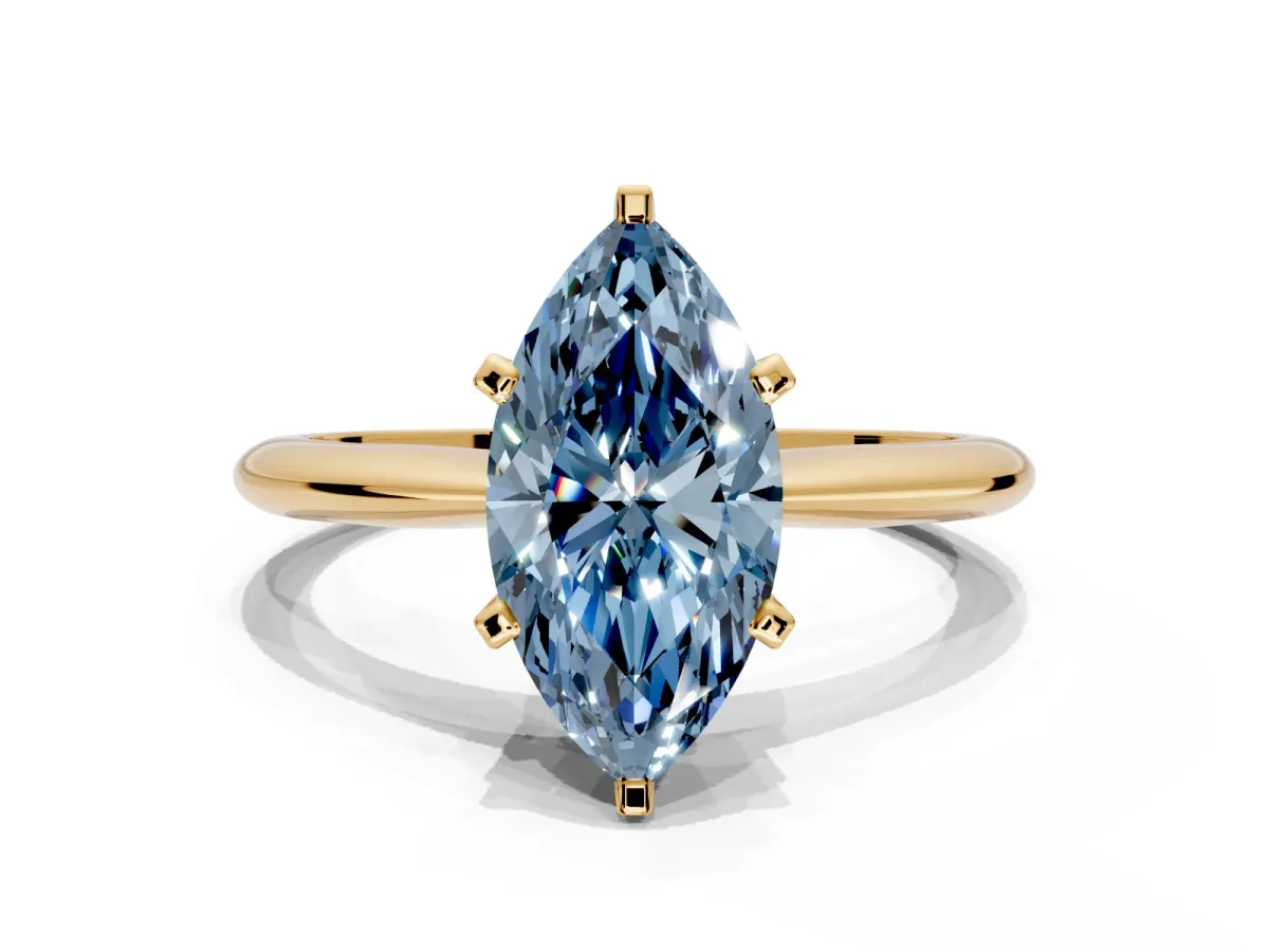 Solitaire Engagement Ring Setting for Fancy Blue Marquise Center with Knife Ridge Band and Claw Prong Head in Yellow Gold