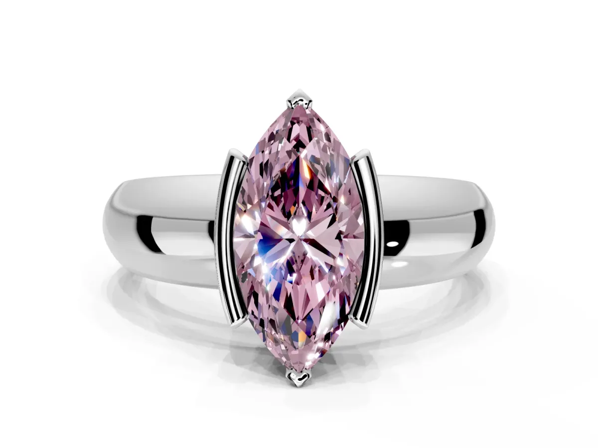 Tension Engagement Ring Setting for Fancy Pink Marquise Center with Wide Flat Band and Tension Head in Platinum