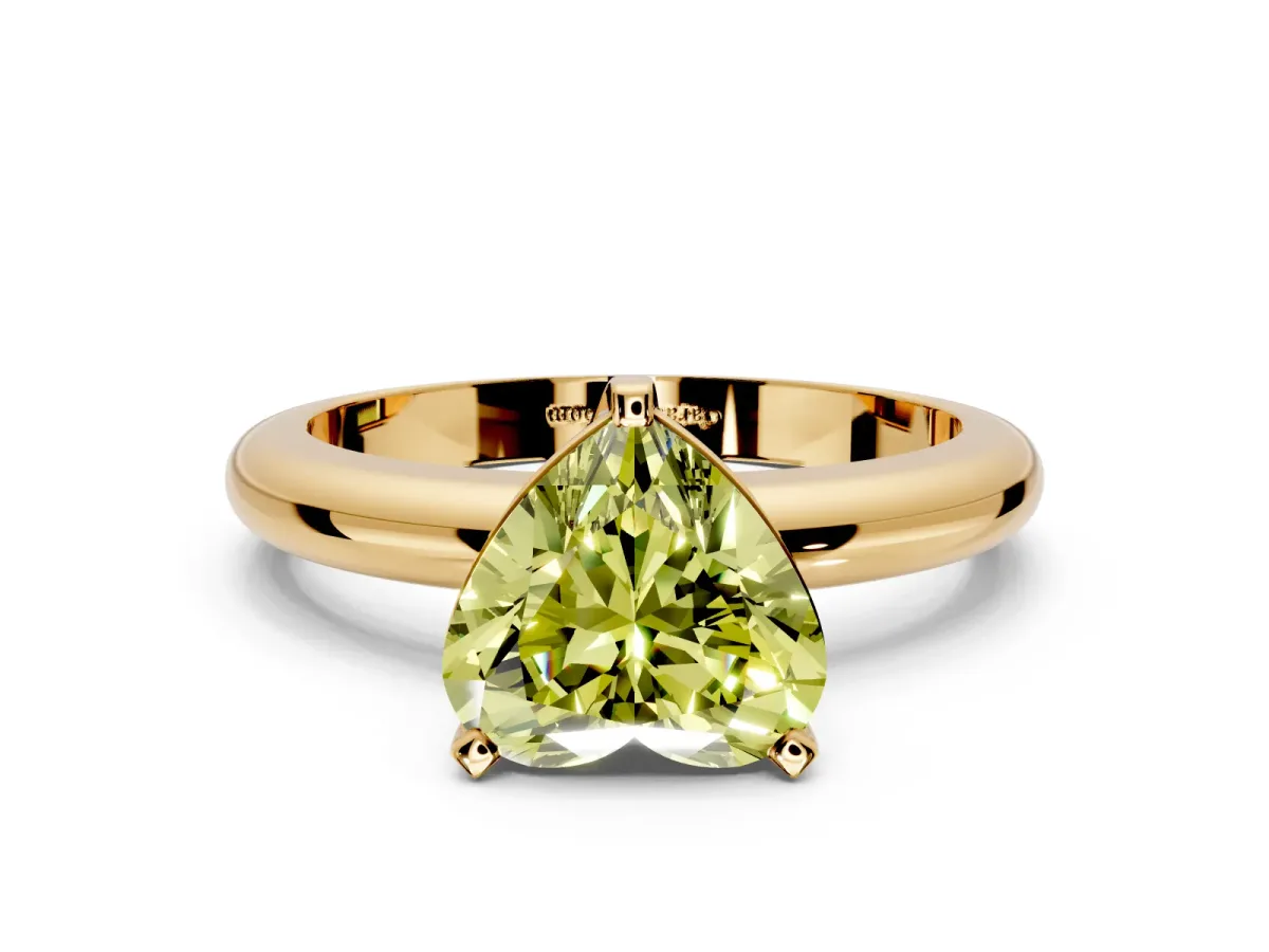 Solitaire Engagement Ring Setting for Fancy Yellow Heart-Shaped Center with Wire Band and Prong Head in Yellow Gold