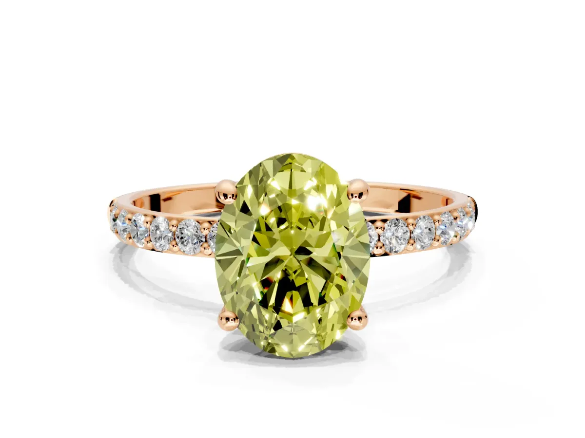 Solitaire Engagement Ring Setting for Fancy Yellow Oval Center with Pave Accents and Prong Head in Rose Gold