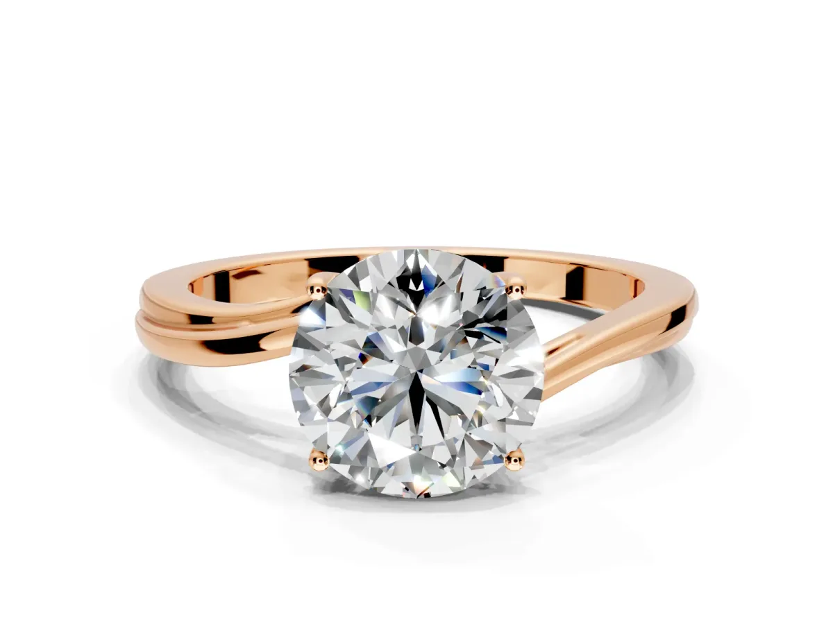 Solitaire Engagement Ring Setting for Round Cut Center with Plain Bypass Twist Band and Prong Head in Rose Gold