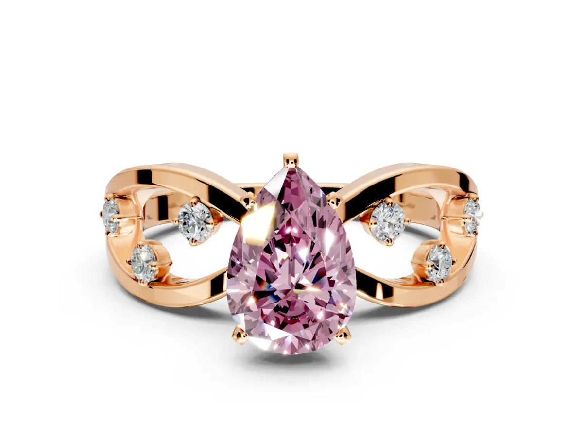 Solitaire Engagement Ring Setting for Fancy Pink Pear-Shaped Center with Criss-Cross Accent Band and Prong Head in Rose Gold