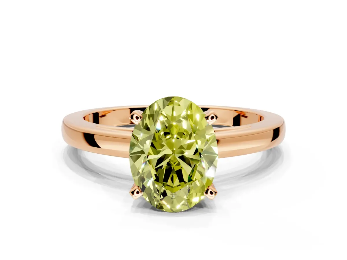 Solitaire Engagement Ring Setting for Fancy Yellow Oval Center with Basket Rail and Prong Head in Rose Gold