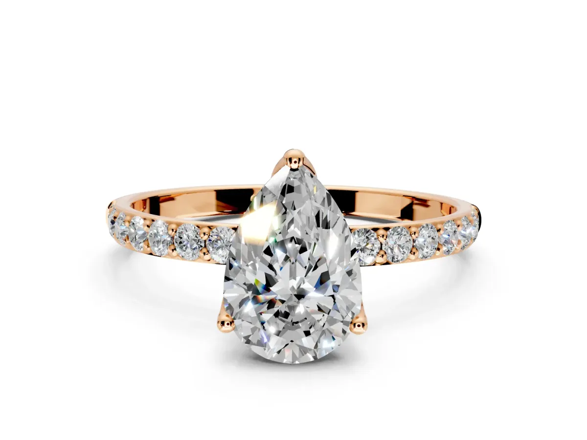 Solitaire Engagement Ring Setting for Pear-Shaped Center with Fine Pave Accents and Prong Head in Rose Gold