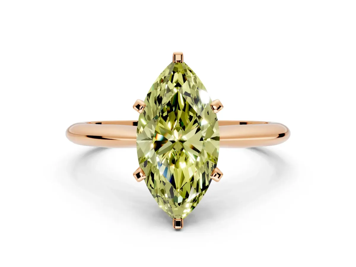 Solitaire Engagement Ring Setting for Fancy Yellow Marquise Center with Knife Ridge Band and Claw Prong Head in Rose Gold