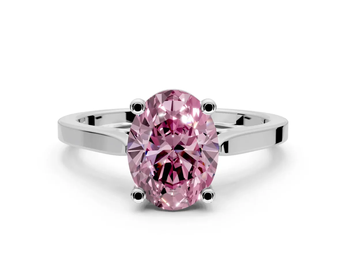 Solitaire Engagement Ring Setting for Fancy Pink Oval Center with Tapered Shoulders and Prong Head in Sterling Silver