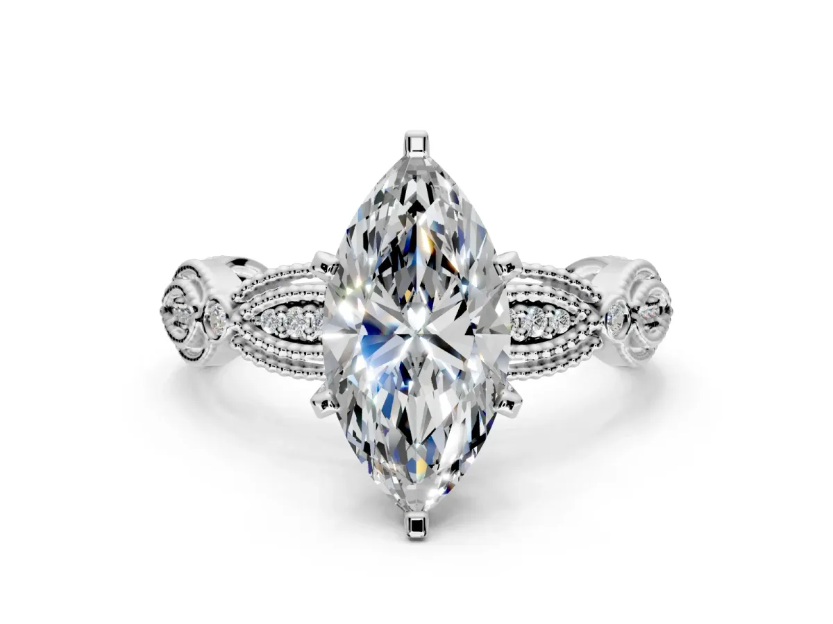 Solitaire Engagement Ring Setting for Marquise Center with Marquise Panel Band and Prong Head in Sterling Silver