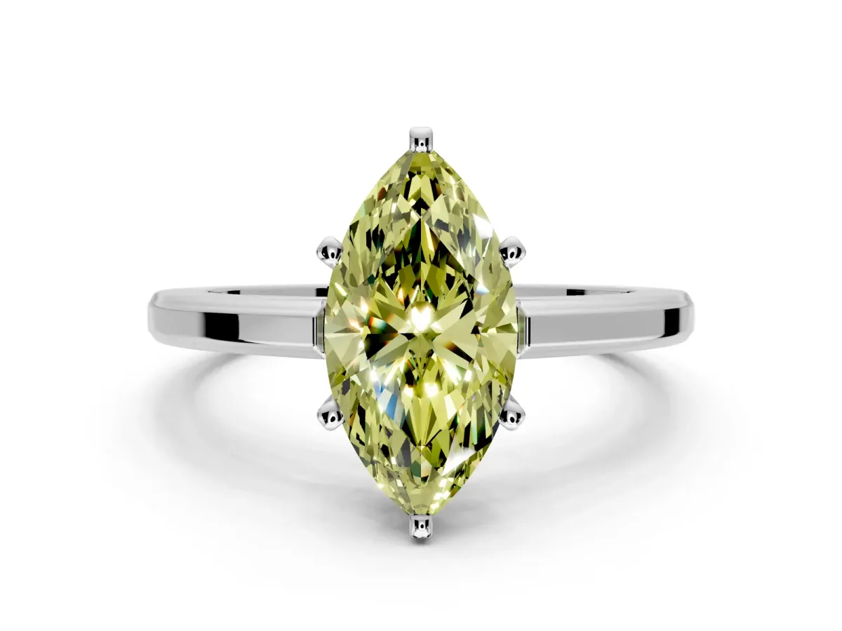 Solitaire Engagement Ring Setting for Fancy Yellow Marquise Center with Flat-Sided Plain Band and Prong Head in Sterling Silver