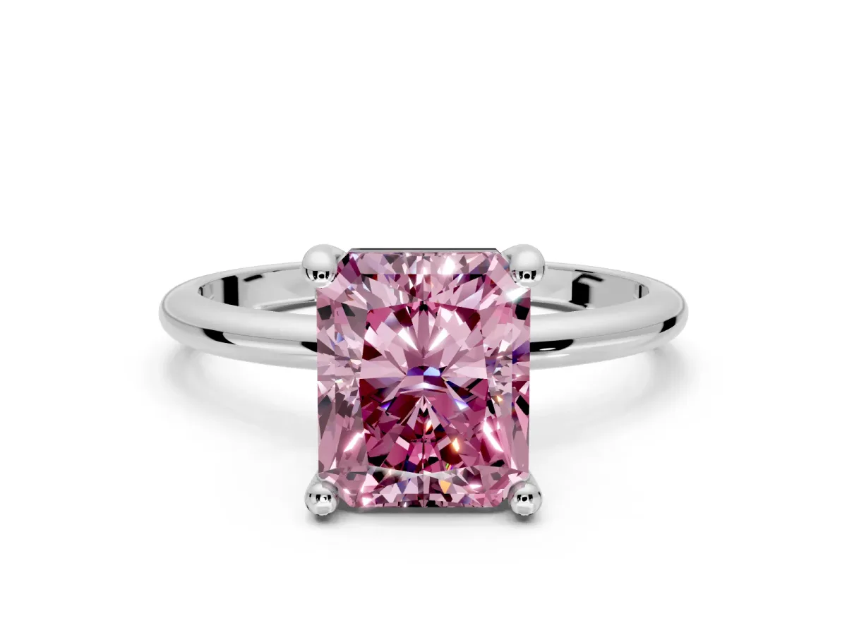 Minimalist Solitaire Engagement Ring Setting for Fancy Pink Radiant Cut Center with Thin Band and Prong Head in White Gold