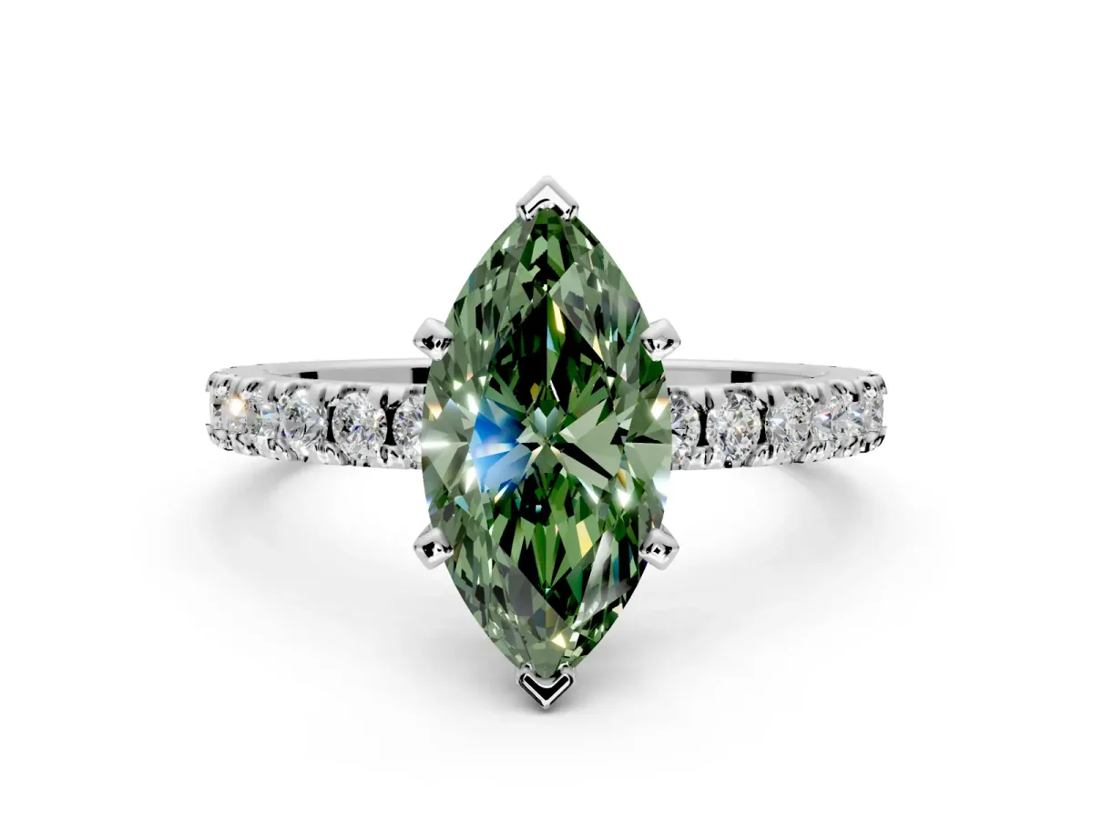Solitaire Engagement Ring Setting for Fancy Green Marquise Center with Fine Pave Band and Claw Prong Head in Platinum