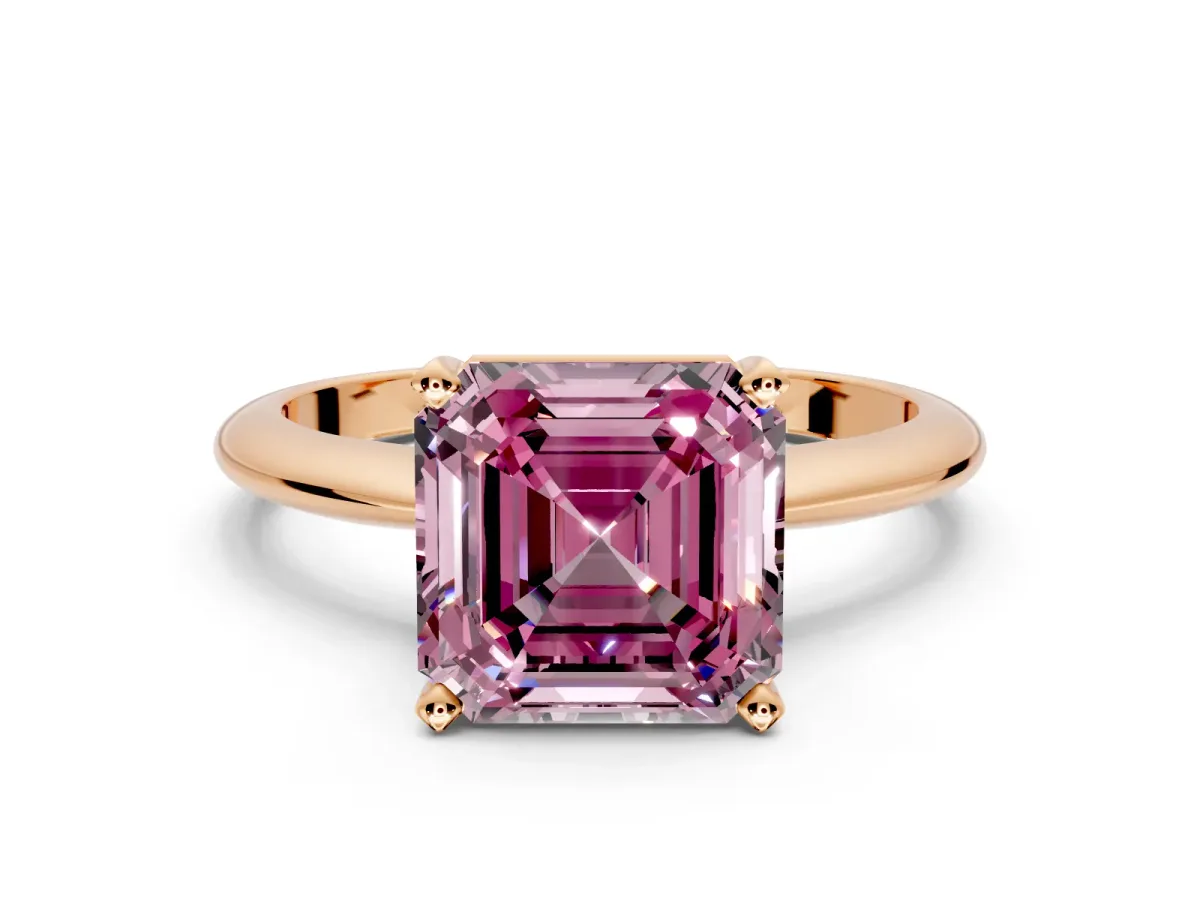 Solitaire Engagement Ring Setting for Fancy Pink Asscher Cut Center with Knife Ridge Band and Claw Prong Head in Rose Gold