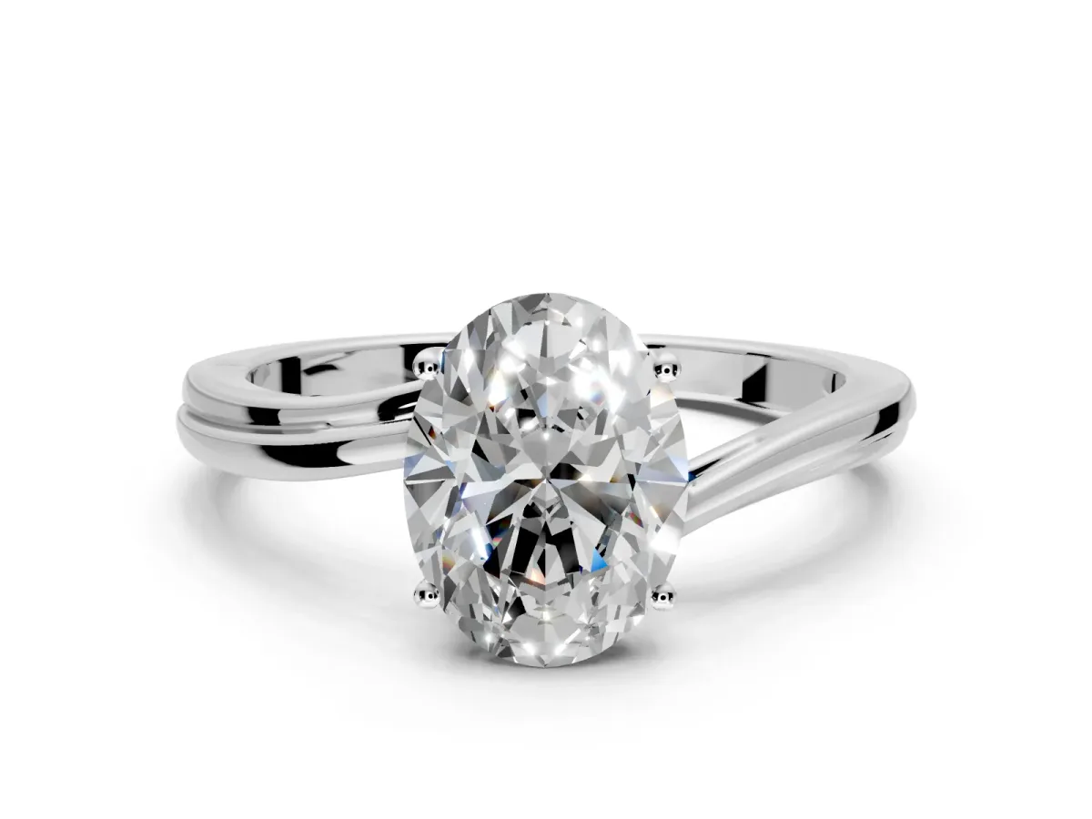 Solitaire Engagement Ring Setting for Oval Center with Plain Bypass Twist Band and Prong Head in Platinum