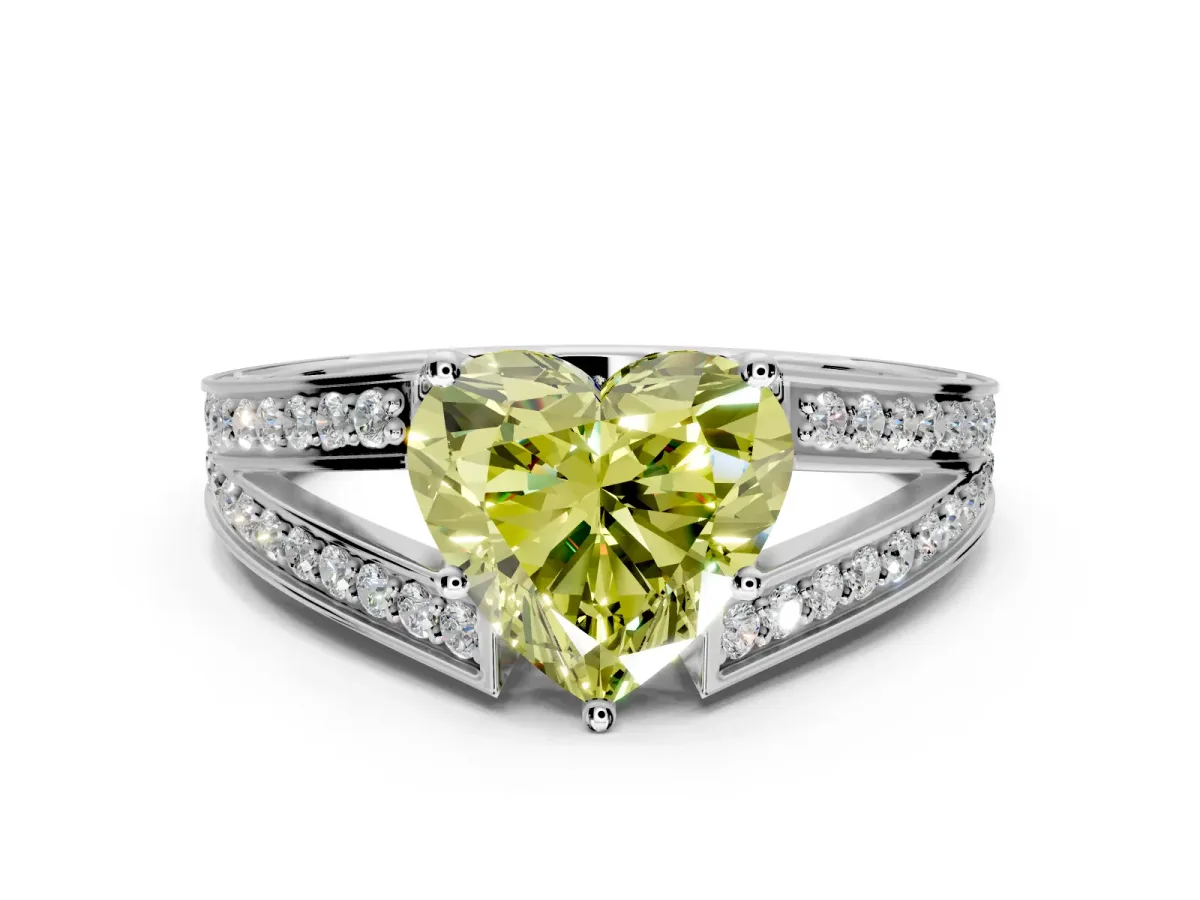 Split Shank Engagement Ring Setting for Fancy Yellow Heart-Shaped Center with Pave Split Shank and Prong Head in Sterling Silver