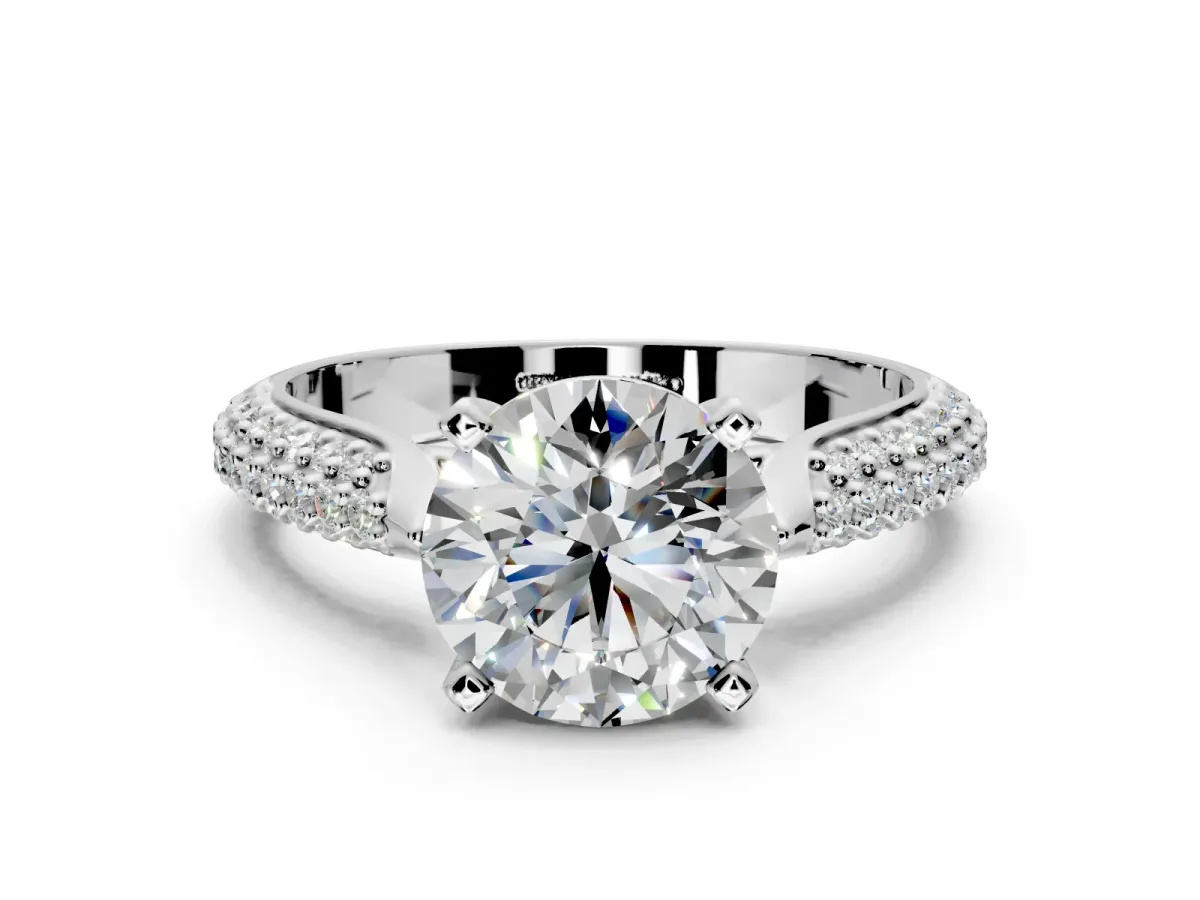 Solitaire Engagement Ring Setting for Round Cut Center with Multi-Row Accents and Prong Head in Platinum