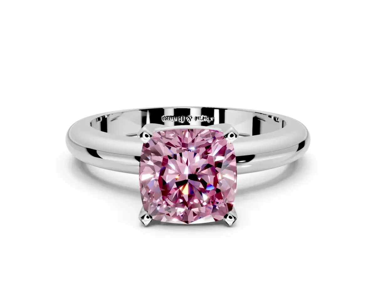 Solitaire Engagement Ring Setting for Fancy Pink Cushion Cut Center with Wire Band and Prong Head in Sterling Silver