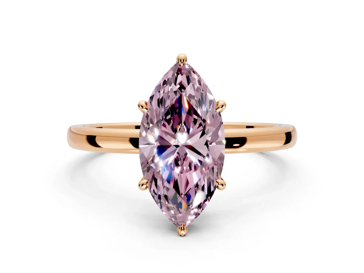 Hidden Halo Engagement Ring Setting for Fancy Pink Marquise Center with Plain Band and Tall Prong Head in Rose Gold