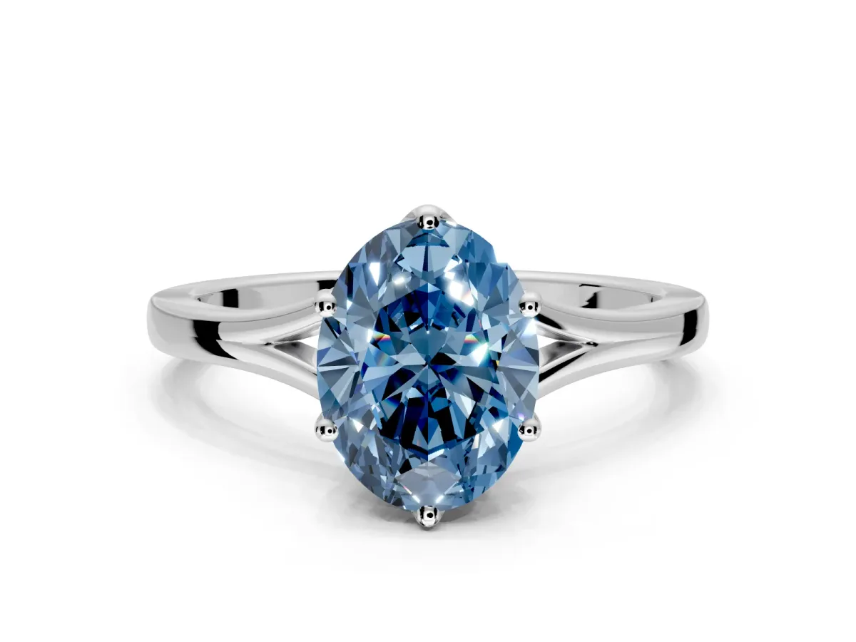 Solitaire Engagement Ring Setting for Fancy Blue Oval Center with Plain Split Shank and Prong Head in Platinum