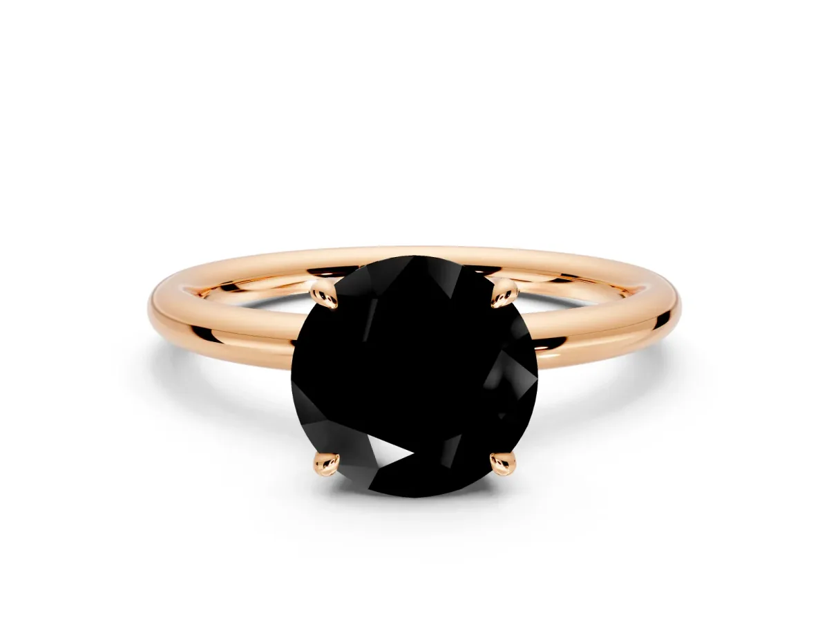 Hidden Halo Engagement Ring Setting for Fancy Black Round Cut Center with Thin Rounded Band and Prong Head in Rose Gold