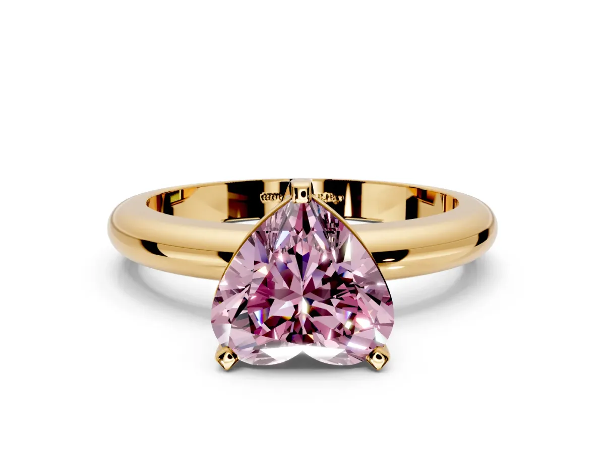 Solitaire Engagement Ring Setting for Fancy Pink Heart-Shaped Center with Wire Band and Prong Head in Yellow Gold