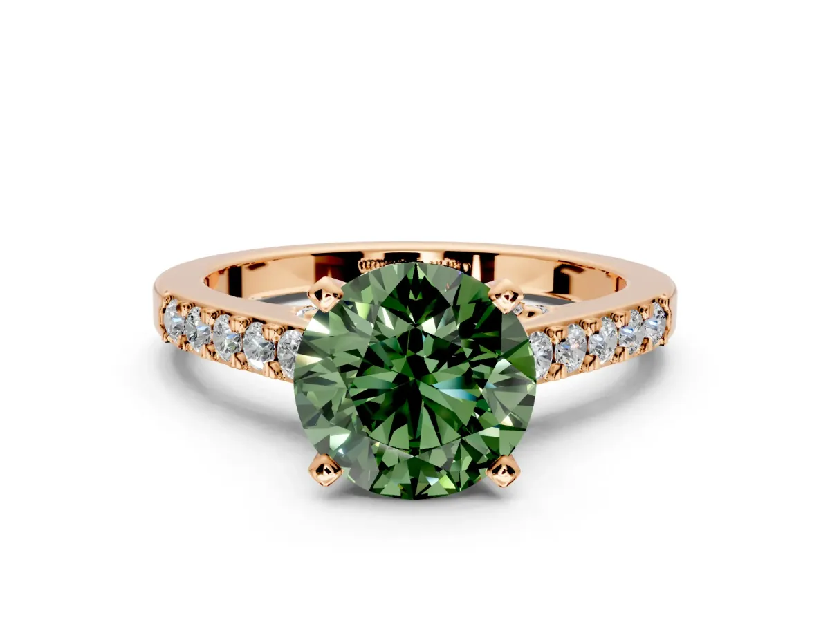 Solitaire Engagement Ring Setting for Fancy Green Round Cut Center with Crossover Accents and Prong Head in Rose Gold
