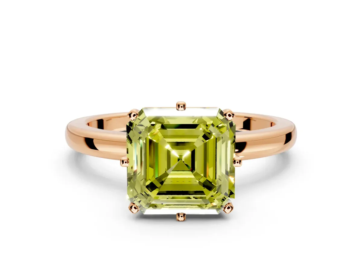 Solitaire Engagement Ring Setting for Fancy Yellow Asscher Cut Center with Plain Band and Tulip Prong Head in Rose Gold