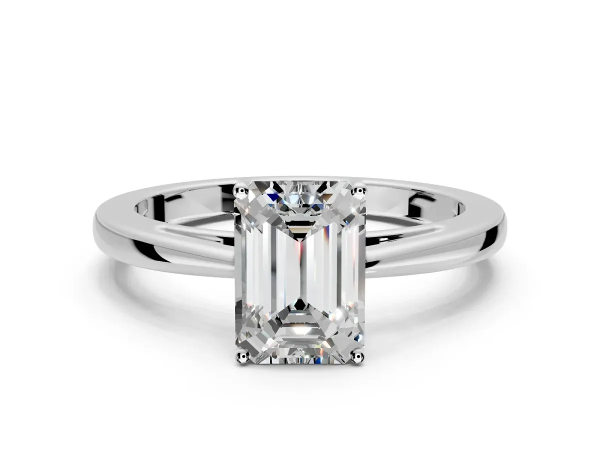 Solitaire Engagement Ring Setting for Emerald Cut Center with Open Cathedral Shoulders and Prong Head in Platinum