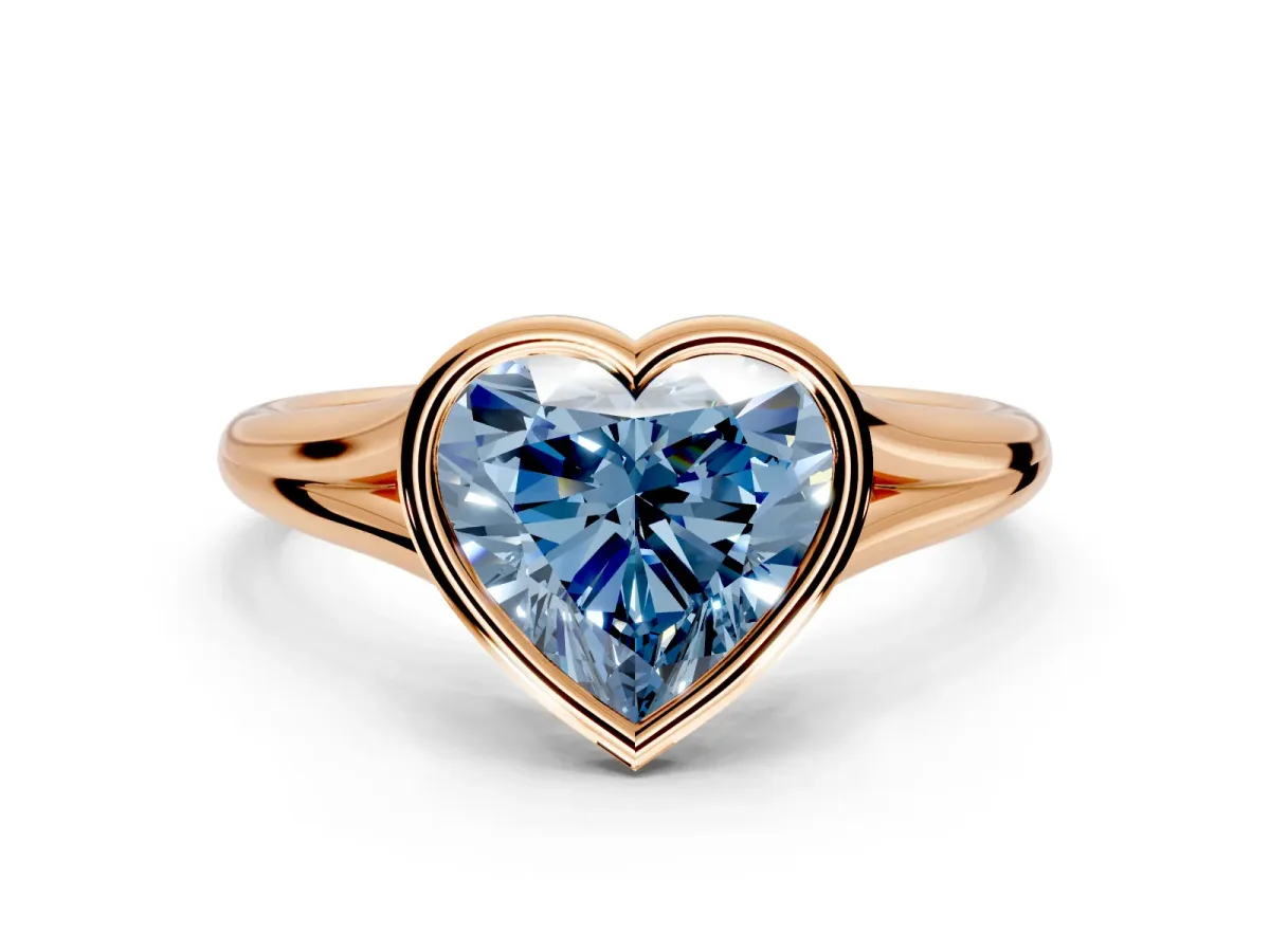 Solitaire Engagement Ring Setting for Fancy Blue Heart-Shaped Center with V Split Shank and Bezel Head in Rose Gold