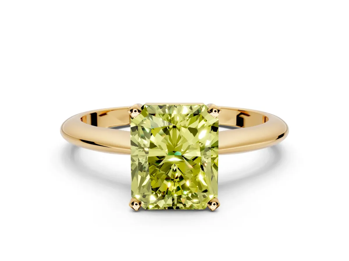 Solitaire Engagement Ring Setting for Fancy Yellow Radiant Cut Center with Knife Ridge Band and Claw Prong Head in Yellow Gold