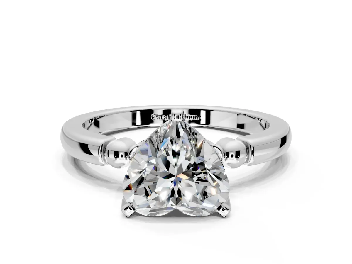 Solitaire Engagement Ring Setting for Heart-Shaped Center with Beaded Shoulders and Prong Head in White Gold
