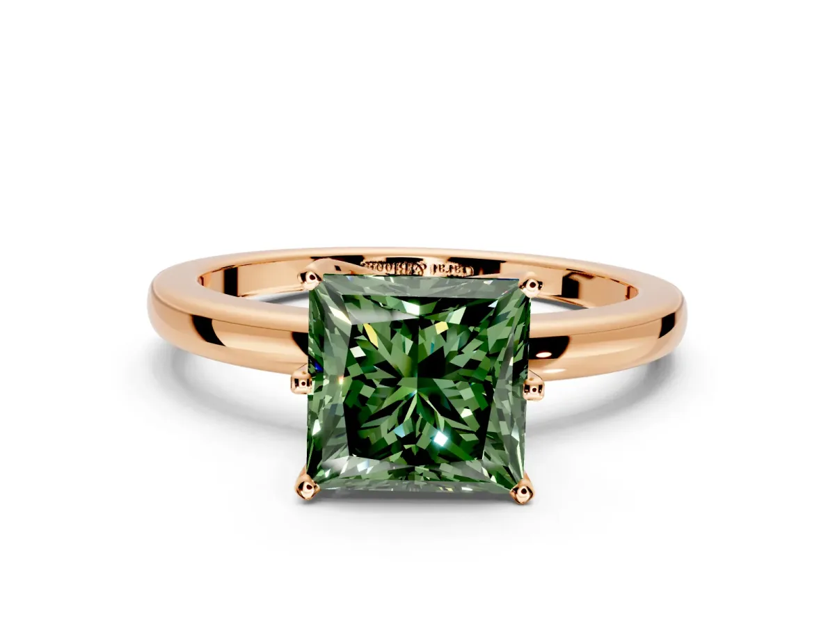 Solitaire Engagement Ring Setting for Fancy Green Princess Cut Center with Plain Band and Tulip Prong Head in Rose Gold