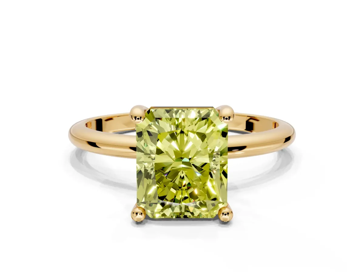 Minimalist Solitaire Engagement Ring Setting for Fancy Yellow Radiant Cut Center with Thin Band and Prong Head in Yellow Gold