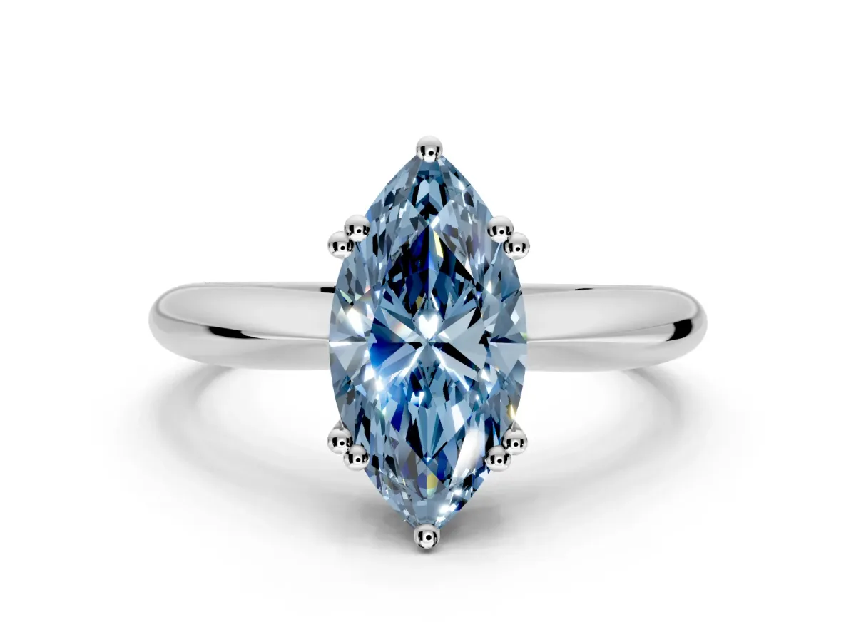 Solitaire Engagement Ring Setting for Fancy Blue Marquise Center with Reverse Tapered Band and Prong Head in Platinum