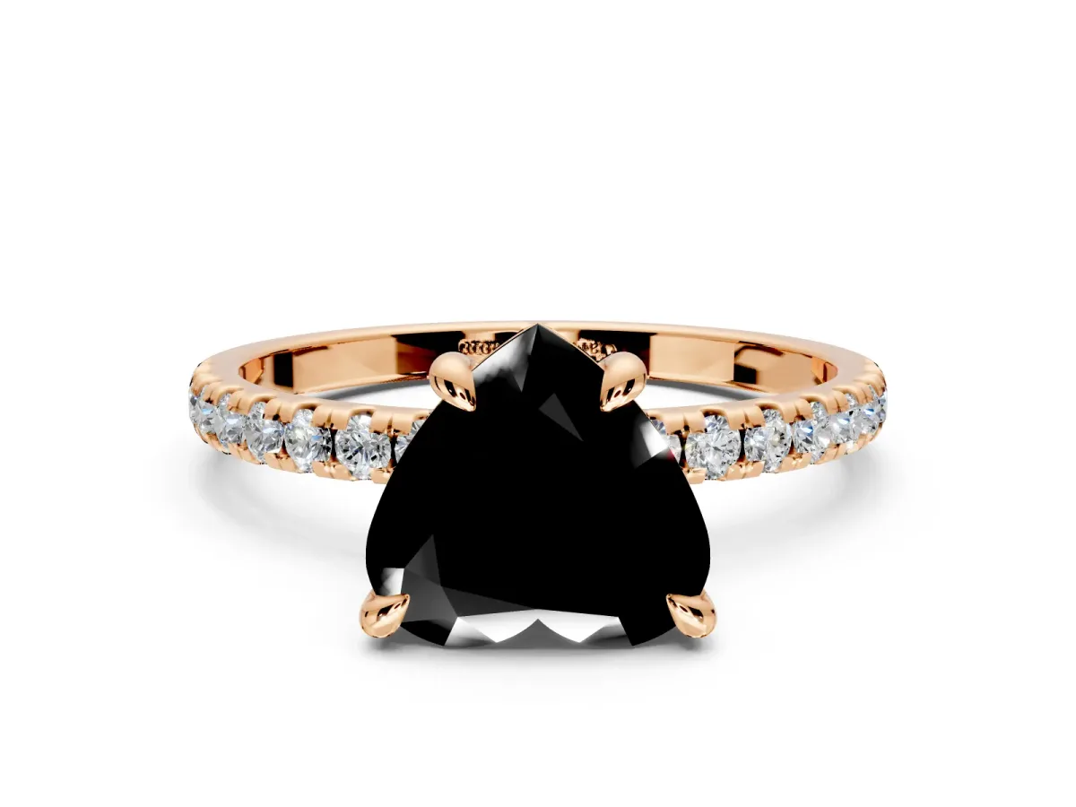 Solitaire Engagement Ring Setting for Fancy Black Heart-Shaped Center with Fine Pave Narrow Band and Prong Head in Rose Gold