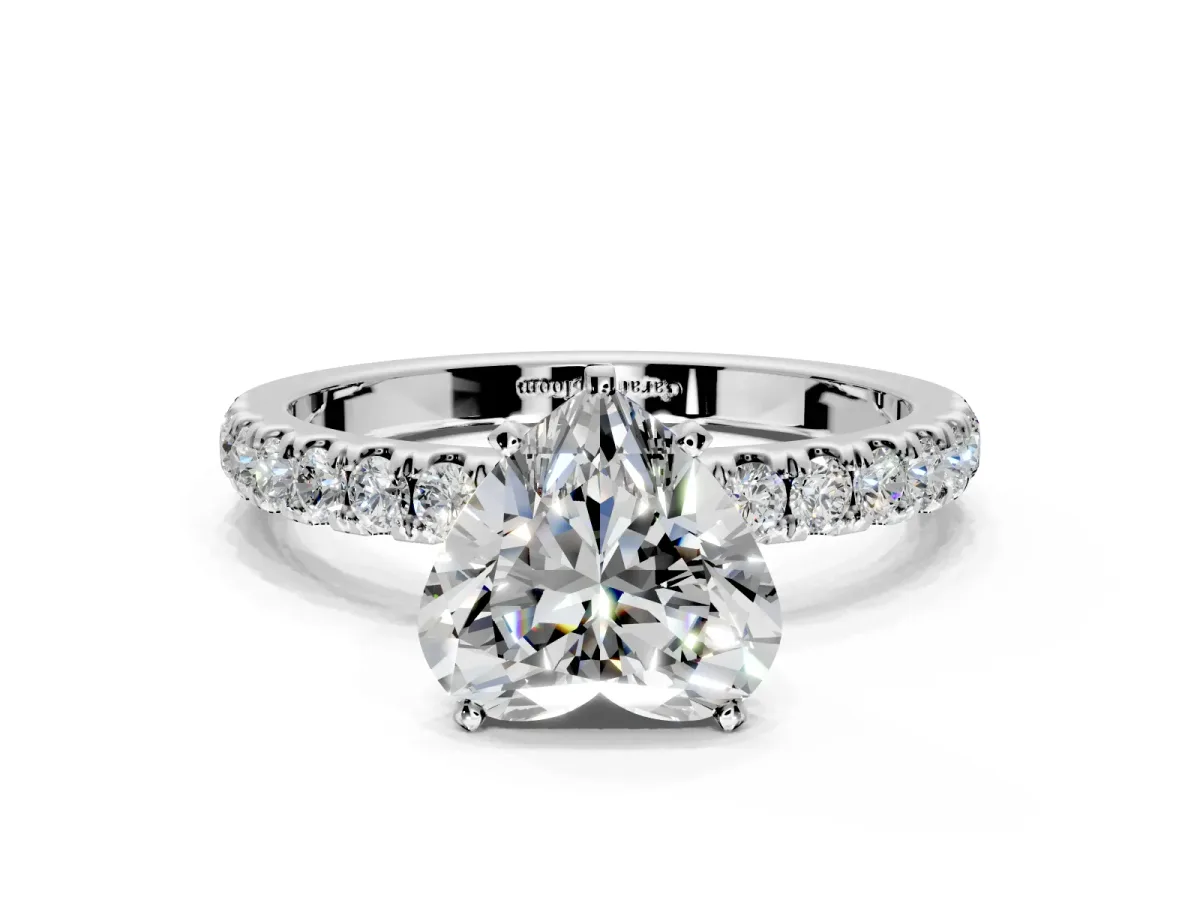 Open Basket Engagement Ring Setting for Heart-Shaped Center with Pave Band and Prong Head in Sterling Silver