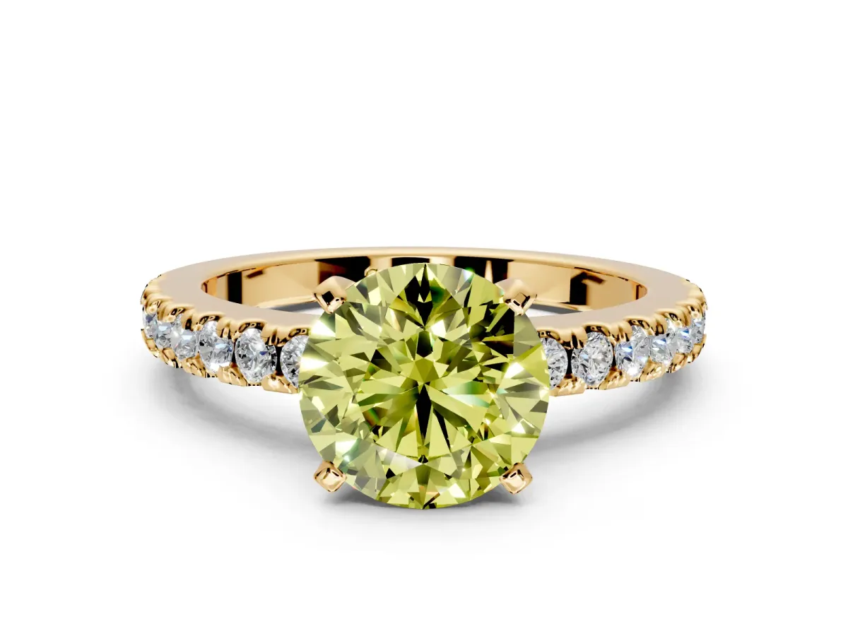 Solitaire Engagement Ring Setting for Fancy Yellow Round Cut Center with Single Row Accent Band and Prong Head in Yellow Gold