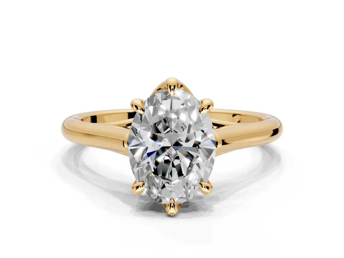 Solitaire Engagement Ring Setting for Oval Center with Cathedral Band and Prong Head in Yellow Gold