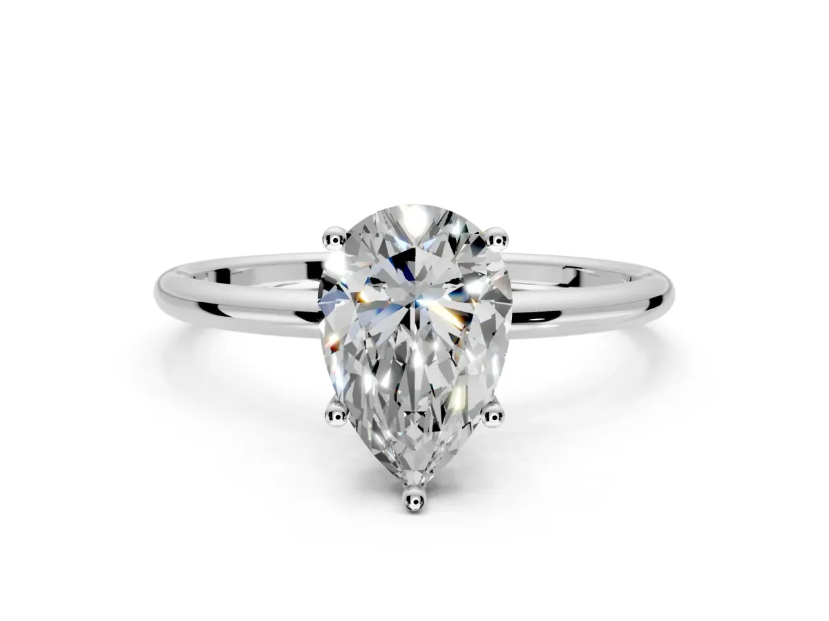 Solitaire Engagement Ring Setting for Pear-Shaped Center with Straight Thin Band and Prong Head in Platinum