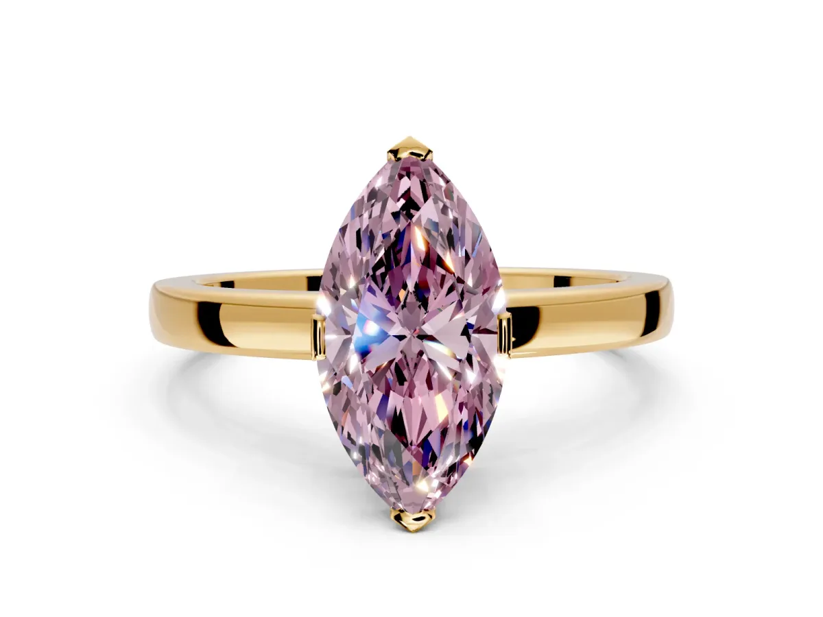 Solitaire Engagement Ring Setting for Fancy Pink Marquise Center with Plain Band and Flat Tab Prong Head in Yellow Gold