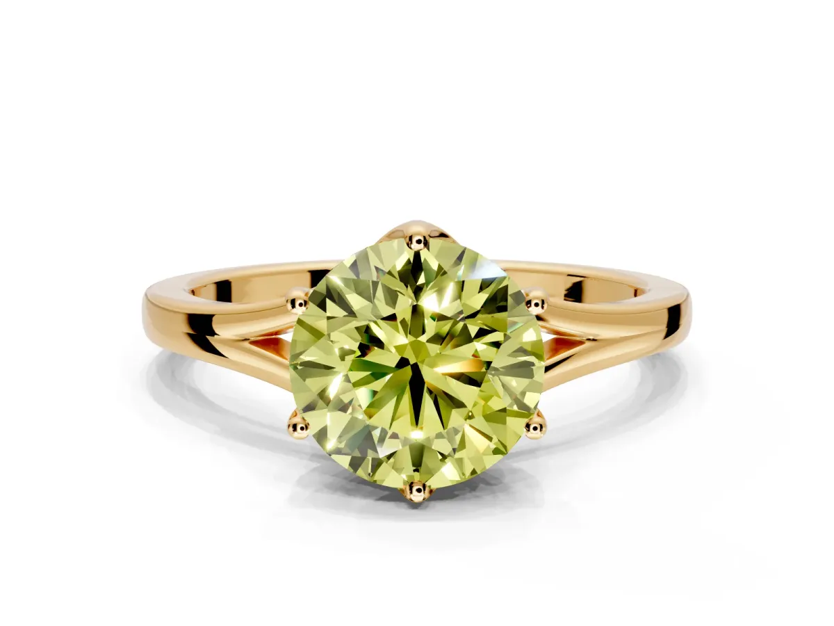 Solitaire Engagement Ring Setting for Fancy Yellow Round Cut Center with Plain Split Shank and Prong Head in Yellow Gold