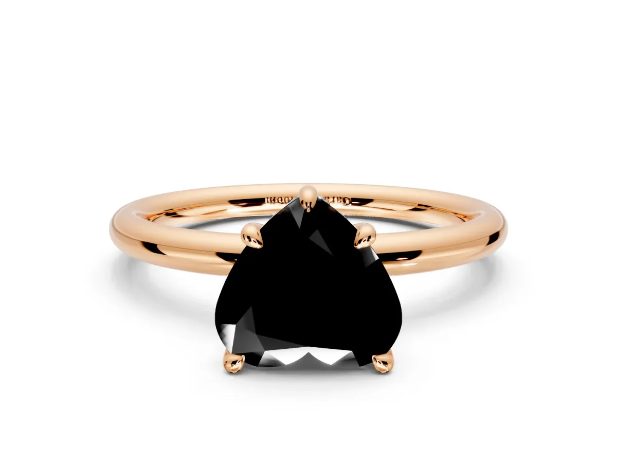 Hidden Halo Engagement Ring Setting for Fancy Black Heart-Shaped Center with Thin Rounded Band and Prong Head in Rose Gold